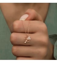 925 Ayar Gümüş Rose Kalpli Dört Yapraklı Yonca Kadın Gümüş Kolye