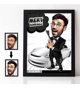 Kişiye Özel Ajan Karikatürlü A4 Çerçeve