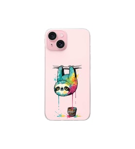 iPhone 15 ile Uyumlu Splash Tembel Hayvan Tasarımlı Şeffaf Silikon Kılıf