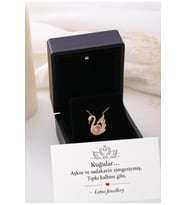 Işıklı Kolye Kutulu Gümüş Kuğu Swan Kalp Kolye - 925 Ayar Gümüş Kolye