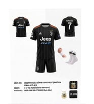 Juventus Cristiano Ronaldo Siyah Deplasman Futbol Çocuk Forması 2019 Sezon 4'lü Set Forma + Short+Çorap+Bileklik