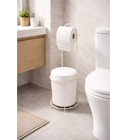 Ayaklı WC Kağıtlığı Çöp Kovası Seti, Metal Askılı WC Kağıtlık Standı
