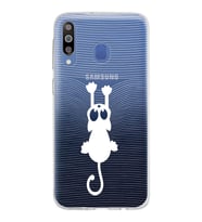 Samsung Galaxy M30 Kapak Mandala Kedi Tasarımlı Şeffaf Silikon Kılıf
