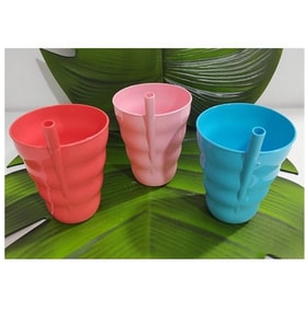 3 Adet Renkli Pipetli Plastik Bardak Pipetli Bardak  Pipet Bardak