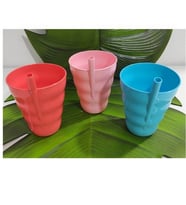 3 Adet Renkli Pipetli Plastik Bardak Pipetli Bardak  Pipet Bardak