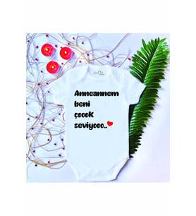 Unisex Bebek Baskılı Anneannem Beni Çok Seviyo %100 Pamuklu Çıtçıtlı Body Zıbın