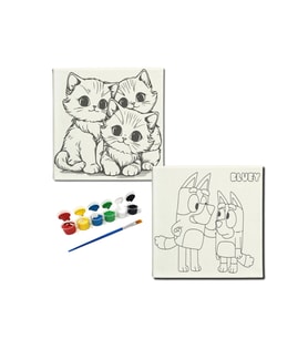 Okul Etkinliği-2'li Tuval Boyama Seti. 20x20 Cm Uv Baskı 6 Akrilik Boya 1 Fırça-model-222