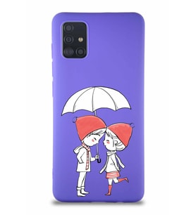 Samsung Galaxy A51 Soft Premier Kapak Aşk Tasarımlı Silikon Kılıf - Mor (Şeffaf)