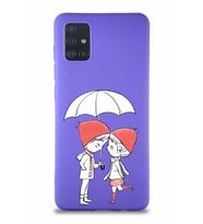Samsung Galaxy A51 Soft Premier Kapak Aşk Tasarımlı Silikon Kılıf - Mor (Şeffaf)