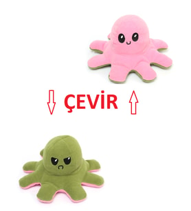 Mod Değiştiren Ahtapot Polar Pembe-Yeşil 30 cm (Çok Renkli)