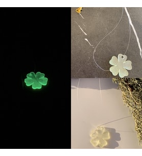 Fosforlu Neon Şeffaf Yeşil Renk Gold Aksesuarlı Yonca Şekil Epoksi Kolye El Yapımı
