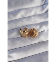 Pirinç Gold Renk Tırtıklı Minimal Bombeli Tasarım Küpe 5886 - SSSSSS7432-2625