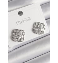 Pirinç Gümüş Renk Zirkon Taşlı Yonca Model Kadın Küpe TJ-BKP9763