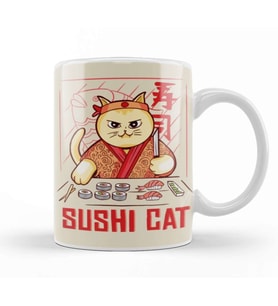 Sushi Cat Kupa Bardak Porselen