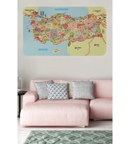 Eğitici ve Öğretici Detaylı Dekoratif Komşulu Türkiye Haritası Duvar Sticker