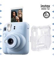 Instax mini 12 Mavi Fotoğraf Makinesi ve Şeffaf Kılıf Seti
