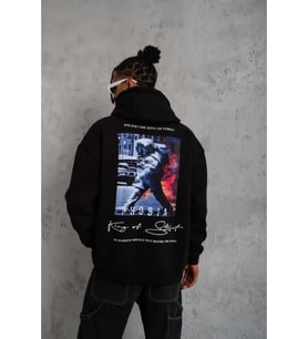 Erkek Astronot Baskılı Kapüşonlu Sweat - Siyah