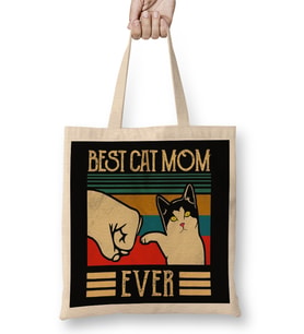 Vintage Best Cat Mom Ever Fist Bump Gift 01 Bez Çanta Uzun Saplı