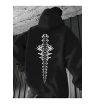 Unisex Oversize Siyah Hoodie Omurga Figürlü Geometrik Baskılı Kapüşonlu Streetwear Sweatshirt