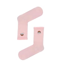 Nakışlı Gökkuşağı Desenli Pembe Çorap