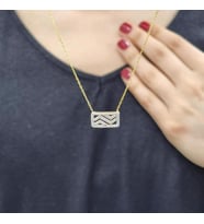 Zikzak Motifli Dikdörtgen 925 Ayar Gümüş Zirkon Taşlı Gold Kaplama Kolye (Karışık)