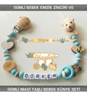 Sahi Aksesuar İsimli Bebek Emzik Zinciri ve İsimli Bebek Künye Seti BEZYI742