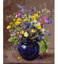 Mavi Vazodaki Çiçekler Sayılarla Boyama Seti 40x50 cm (Tuvale Gerili) - Womb Hobby