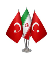 Masa Üstü İran Bayrağı Türk Bayrağı Üçlü Krom Direk Masa Bayrak Seti