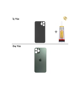 iPhone 11 Pro Max Yeşil Arka Kapak Arka Cam Batarya Kapağı Lazer Kesim Kapak Pil Kapağı + B-7000 Yapıştırıcı