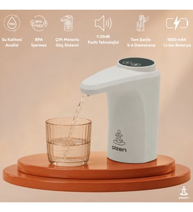 Pizen Flow USB Şarjlı Otomatik Damacana Su Pompası Tds Ölçer 250ML 500ML 1l 2l Ölçü Özellikli