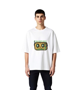 Eski Ama Altın Tasarımı Baskılı Erkek Oversize Tişört