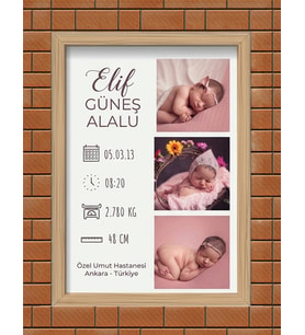 Stüdyo 14 Kişiye Özel 3 Fotoğraflı Hoşgeldin Bebek Anı Tablosu - Hoşgeldin Bebek Tablosu - Bebek Hatırası - yeni doğan bebek