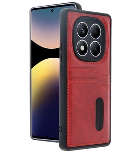 Pilelistore   Xiaomi Redmi Note 14 Pro 5G Kılıf Sara Kartvizitli Deri Kılıf - Kırmızı