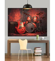 Davul Gitar Müzik Aletleri Dekoratif Kanvas - Mdf Ahşap Tablo