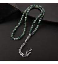 Yosunlu Akik Doğal Taş Tesbih 99luk - 6mm (Çok Renkli)