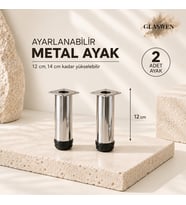 2 Adet Metal Ayarlanabilir 12 cm Krom Destek Ayak Mobilya Kanepe Baza Koltuk Dolap Sehpa TV Ünitesi Ayağı