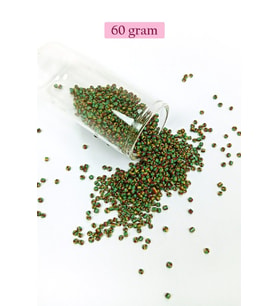 Dökme Cam Kum Boncuk (11/0) 2 mm - 60 Gram - Yeşil Sarı Çizgili - BNC041