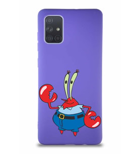 Samsung Galaxy A71 Soft Premier Kapak Bay Yengeç Tasarımlı Silikon Kılıf - Mor (Şeffaf)