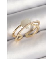 Pirinç Gold Renk Beyaz Kristal Kalp Model Zirkon Taş Detay Kadın Yüzük - TJ-BYK3644