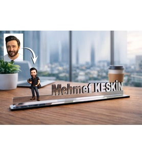 Kişiye Özel Fotoğrafçı Karikatürlü 30 cm Ayna Pleksi Masaüstü İsimlik - Fotoğrafçı Hediyesi İş Arkadaşına ve Meslek Sahibine Hediye