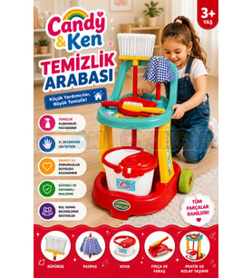 Candy & Ken Temizlik Arabası - Ev Eşyaları Seti - Ev Oyuncakları Seti - Vileda Seti