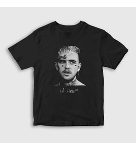 Presmono Unisex Çocuk Siyah Portrait Lil Peep T-Shirt 37613tt