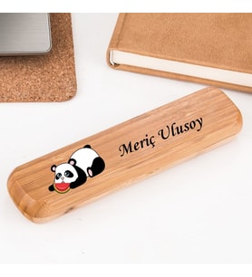 Kişiye Özel Panda Tasarım Kutulu İsim Yazılı Bambu Kalem Seti