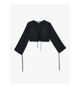 Koton V Yaka Crop Siyah Kadın Bluz 6SAK60052PW