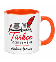 Porselen Turuncu Nescafe Fincanı-Türkçe Öğretmenine