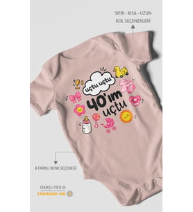 Uçtu uçtu 40'ım uçtu Kısa Kollu Bebek Body %100 Pamuk