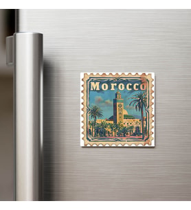 Fas Morocco - Posta Pulu Temalı Ülke - Baskılı Buzdolap Magneti Kare - 9x9 cm