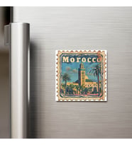 Fas Morocco - Posta Pulu Temalı Ülke - Baskılı Buzdolap Magneti Kare - 9x9 cm