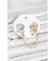 Uzay Model Pirinç Gold Renk Zincir Bağlantılı Ear Cuff Küpe Seti - TJ-BKP11546
