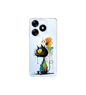 Tecno Spark 10 4G ile Uyumlu Splash Kedi Tasarımlı Şeffaf Silikon Kılıf